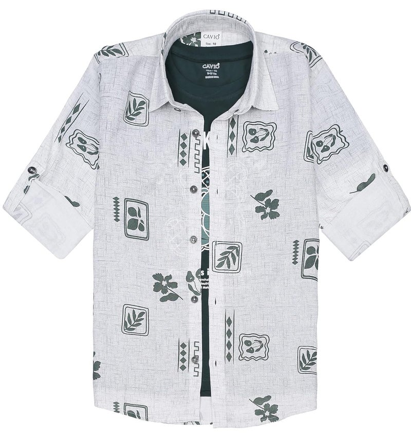 CAVIO Boys Full Sleeves Floral Printed Shirt and T-Shirt - Image 1